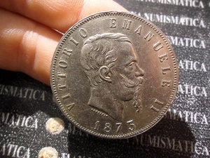 REGNO D'ITALIA VITTORIO EMANUELE II 5 LIRE 2° TIPO ARGENTO 1873 M COD.VITEMII-30 - Picture 1 of 1