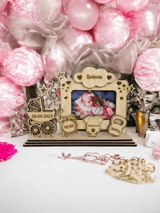 Geburtsurkunde, Personalisierter Holzfotorahmen Neugeborene 20,5x14 cm - Bild 1 von 3