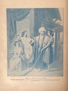 1909 Dbl Side Bible Book Print~Angel Appears To Abraham/Jacob at House of Laban - Picture 1 of 6