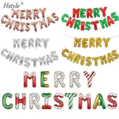 Merry Christmas Foil Balloons 16" Letters Bunting Banner Green Red Doughnut Xmas - Image 1 of 4