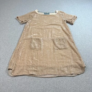Anthropologie Floreat Crinkle Crushed Velvet Dress Woman M Tan Pockets Tunic Top - Picture 1 of 8