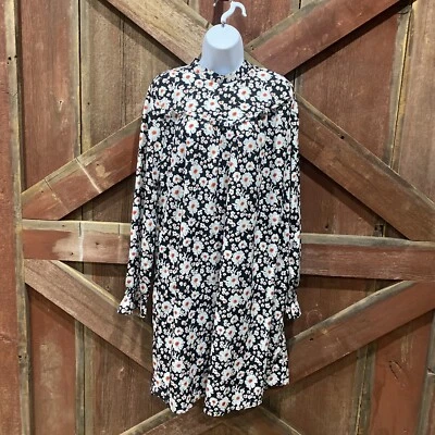 Изделия Midi Cassie цветочный платье маргаритки большой черный белый высокий воротник оборки прерии - Изображение 1 из 4