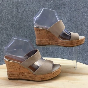 Franco Sarto Sandals Womens 7.5 M Fiore Wedge Cork Heels Slip On Beige Leather - Picture 1 of 17
