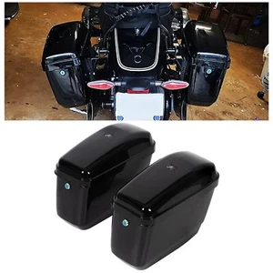 Hard Motorcycle Saddle Bags Saddlebag For Harley Softail Kawasaki Vulcan Yamaha - Picture 1 of 10
