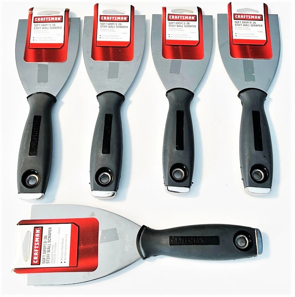 5 CUCHILLOS DE MASILLA RÍGIDOS DE ACERO INOXIDABLE DE 3" ARTESANO RASPADOR DE PANELES DE YESO 94816 Foto 1 de 1