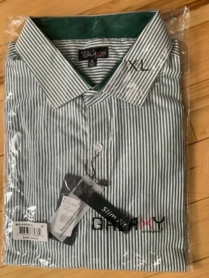NWT GALAXY By HARVIC Green/ White Striped Button Front Shirt Sz XL Men SLIM FIT - Image 1 of 3