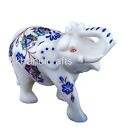 05-Inch Glossy Gem Inlay Work Good Luck Elephant Marble Statue