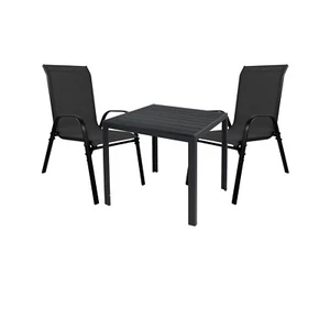 3tlg Gartengarnitur Gartenmöbel Alu Non-Wood 90x90cm Tisch / Stapelstuhl Schwarz - Bild 1 von 3