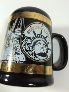 Vintage Statue of Liberty Centennial 1986 Coffee Cup Mug Black Gold - Picture 1 of 3