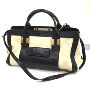 Chloe 2-way shoulder bag 02-13-62-65 crossbody women's beige black zip... - Picture 1 of 8