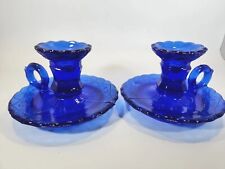 Vintage Cobalt Blue Glass Candle Holders