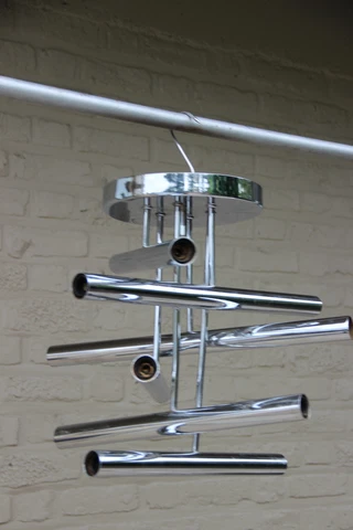 Mid century Sciolari 6 tubes Geometric chandelier pendant 1970's Chrome Cover