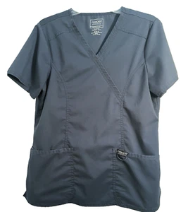 Cherokee Revolution Mock Wrap V-Neck Scrub Top Pewter Gray Size "M" #WW610 - Picture 1 of 9