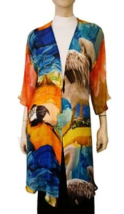 OBSCURA x Julie Gardner Floral Butterfly Bird Silk Kimono Jacket Coverup OS - Bild 1 von 4