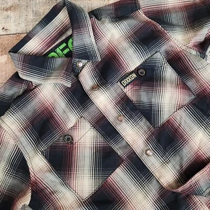 Dixxon Flannel Youth Division XS Brown Plaid Snap Short Sleeve Bamboo "Whittier" - Picture 1 of 7