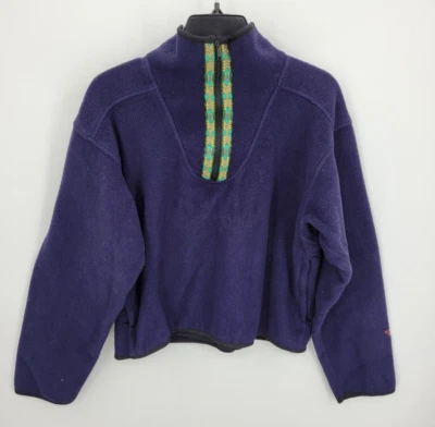 The North Face Jacket Womens XS Blue Fleece Aztec Trimmed Quarter Zip Vintage - Image 1 of 4