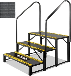 3 Steps Ladder RV Step w/ Handrails Mobile Home Stairs for Travel Trailer Camper - Picture 1 of 5