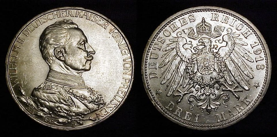 GERMANY - Prussia 1913 A 3 Mark BU - Image 1 of 1