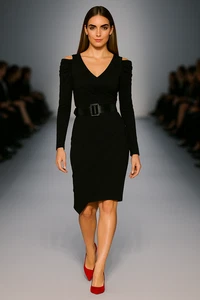 new RRP $699 MIKAEL AGHAL CUTOUT RUFFLED BLACK JERRSEY DRESS US 16 . - Picture 1 of 6