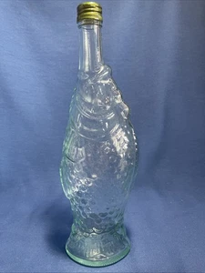Fischförmige Vintage Glas Weinflasche 13" hoch Aqua Blau Glas mit Schraubverschluss - Bild 1 von 8