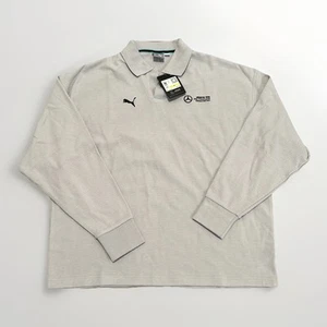 Puma AMG Petronas Shirt Mens Medium MAPF1 Long Sleeve Polo Waffle Fabric Silver - Picture 1 of 6