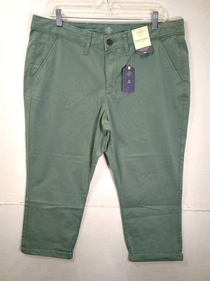 St Johns Bay 裤子女式 16P 女友 Chino Cuffed Sage 绿色 37x34 全新带标签 全新 — 第 1/4 张图片