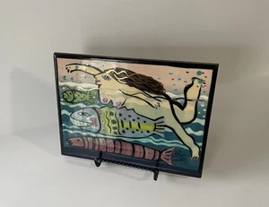 Pat Custer Denison Tile Art Pottery Handpainted Signed VTG “The Swim Team” Fish - Picture 1 of 15