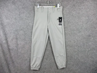 Adidas Baseball Pants Boys Medium Gray Triple Stripe Logo Elastic Bottom Sport - Image 1 of 4