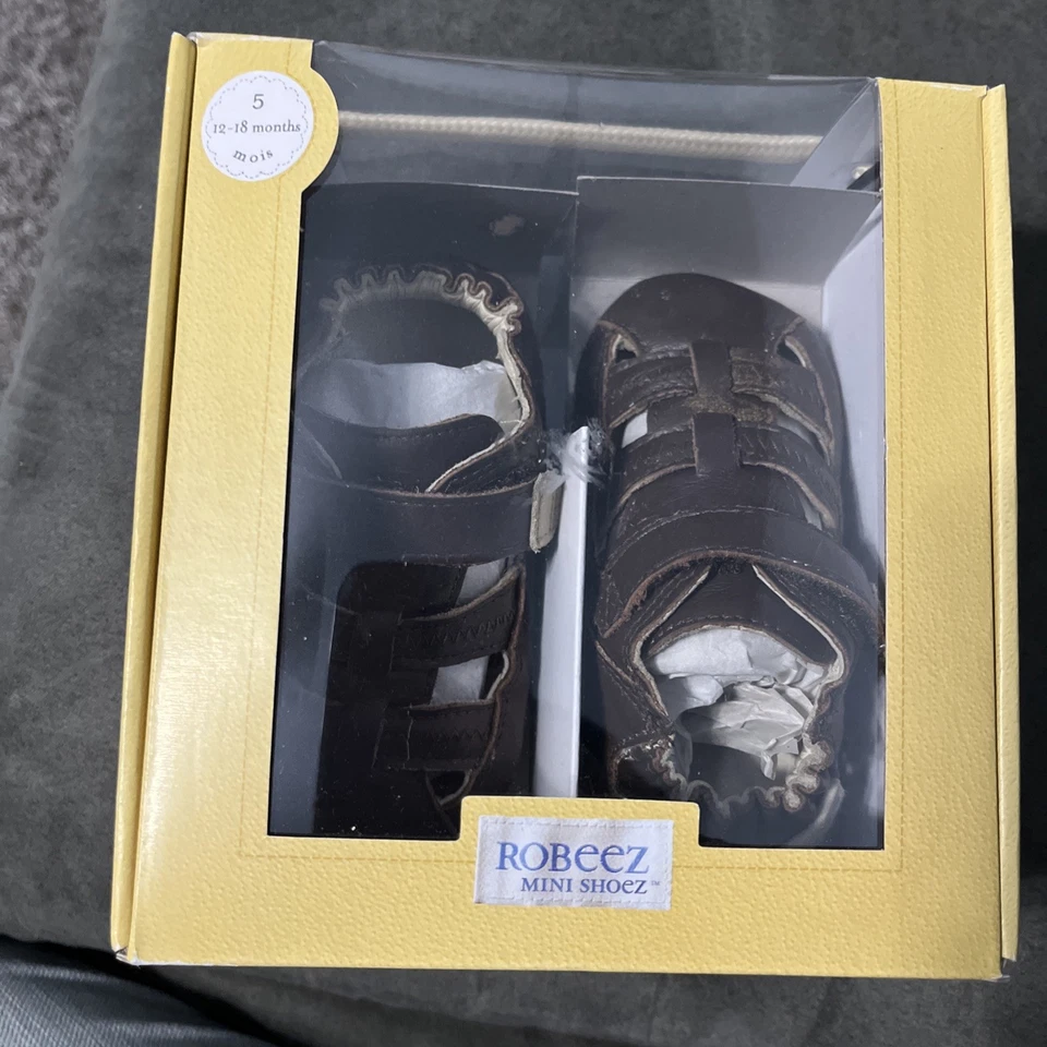 NEW ROBEEZ BOYS BROWN COLORBLOCK LEATHER SANDALS SZ 12-18 months - Image 1 of 4