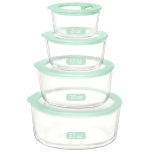 Glass Food Container Set with Glass Lid, 4 Pack, Meal Prep Containers with Si... - Bild 1 von 8