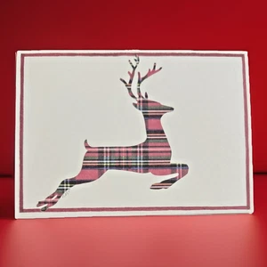Oddballs Vintage Watercolor Greeted Christmas Card Box Of 10 - Leaping Tartan - Picture 1 of 2