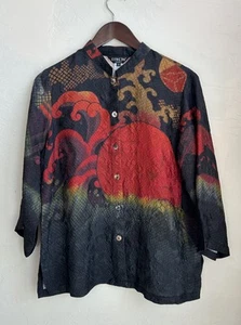 Citron Santa Monica Button Up Top S 100% Silk Art To Wear Luxury Asian Inspired - Picture 1 of 8