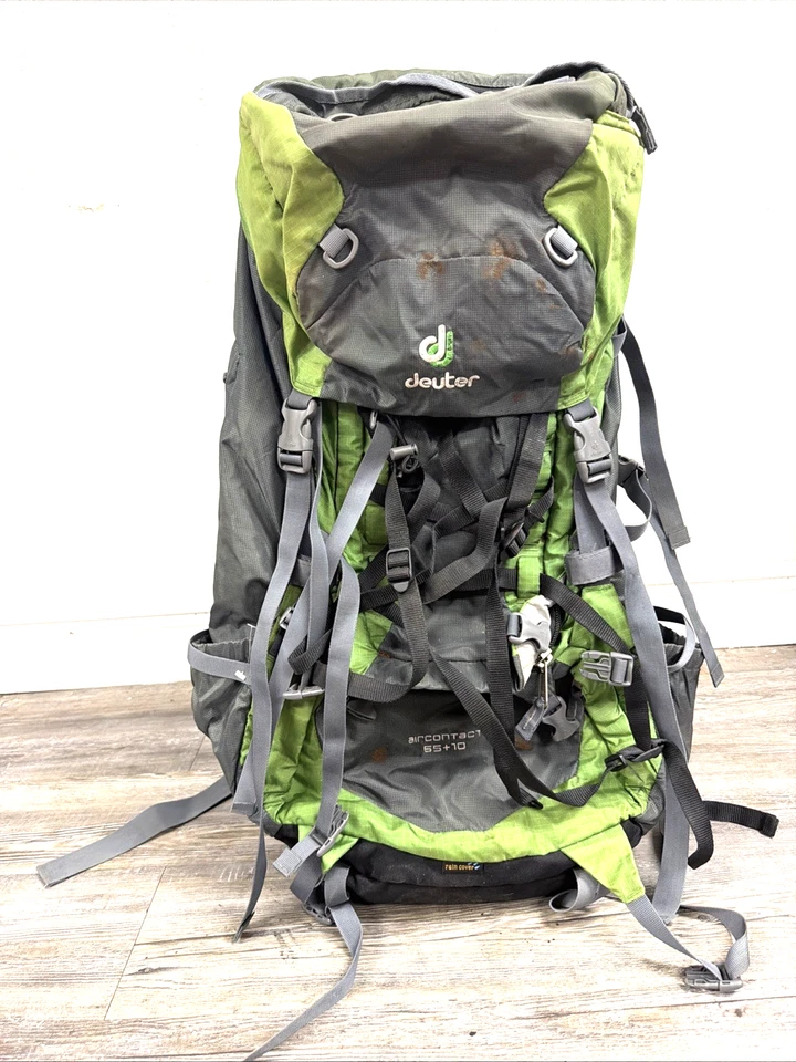 Deuter Aircontact 65+10 VariFlex X-Large Trekking Backpack green with Rain Cover - Image 1 of 4