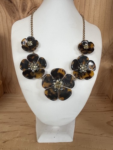 VETEMENTS Collana Talbots Tono Oro Catena Fiore Strass Nero Marrone Champagne Floreale