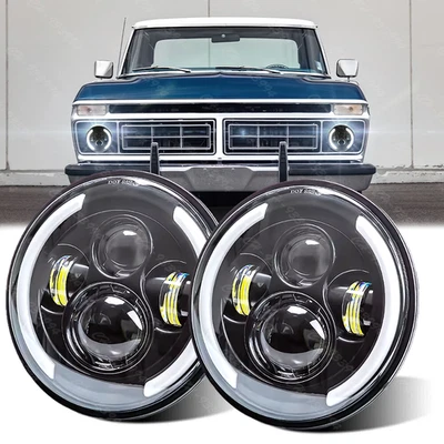 Pair 7" Inch Round LED Headlights For Ford F-100 F-250 F-350 Pickup 1953-1977 - Image 1 of 4
