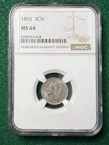 1865 Three (3) Cent Nickel NGC MS64 Nice Eye Appeal Nice Strike Coin - Picture 1 of 4