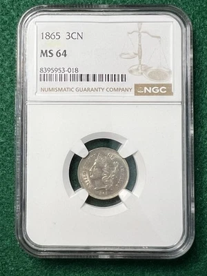 1865 Three (3) Cent Nickel NGC MS64 Nice Eye Appeal Nice Strike Coin - Image 1 of 4