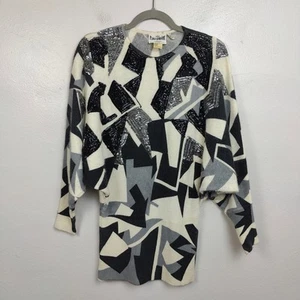 Vintage Place Vendome by Xandrine Sweater Womens Small Sequin Geometric 80s - Picture 1 of 7
