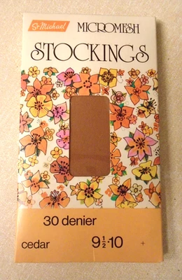 St Michael Micromesh Stockings ~ Cedar ~ Vintage 70s Size 9½-10 ~ NEW - Image 1 of 4