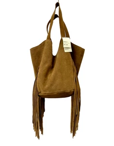 Borsa a tracolla RVCA marrone pelle scamosciata frange slouch hobo tote boho hippie nuova con etichette - Foto 1 di 16