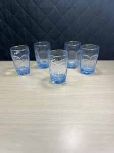 Libbey Chivalry Light Blue Juice Glasses Faceted 3.75" Vintage Set of 5 - Picture 1 of 9