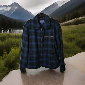 Pendleton Blue Black Buffalo Plaid 100© Virgin Jacket Men's XL Western Cowboy... - Picture 1 of 14
