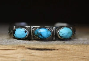 Vintage Native American Navajo Turquoise Nickel Silver Cuff Bracelet - Picture 1 of 6