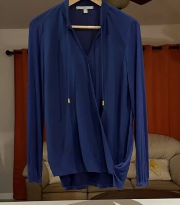 Valerie Stevens Women’s Navy Blue Faux Wrap Long Sleeve V-Neck Blouse Top Size S - Image 1 of 4
