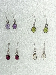 Sterling Silver .925 6mm x 8mm Oval Precious Stones 1" Drop Earrings - Picture 1 of 5