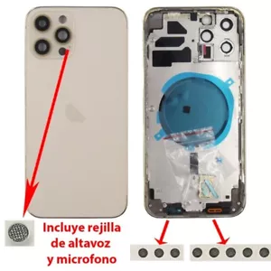 Chasis tapa iPhone 12 PRO MAX DORADA tapa trasera (INCLUYE rejillas) (CON LOGO). - Imagen 1 de 1