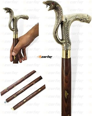 Bastón de madera con mango de serpiente de latón hecho de palo de rosa regalos de trabajo Foto 1 de 4