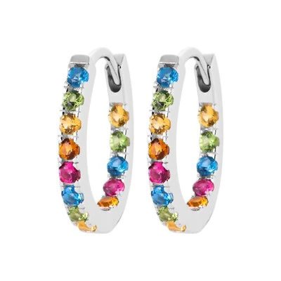 Orecchini A Cerchio In Argento 925/000 Rodio - Zirconio Multicolore - Immagine 1 di 3