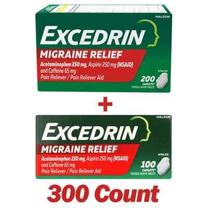 Excedrin Migraine Medicine Pain Reliever Aid Caplets, Two Pack Bundle, 300 Count - Picture 1 of 3