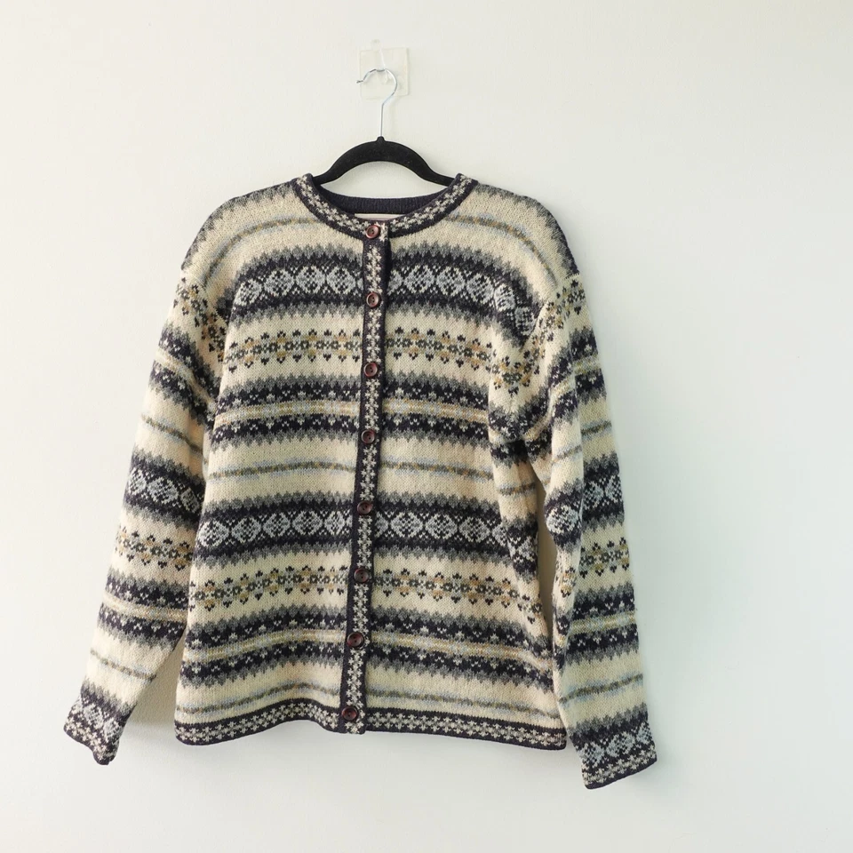 Vintage Shetland Wool Knit Cardigan Large Blue Wool Fair Isle Twee CRYSTAL KOBE - Image 1 of 4